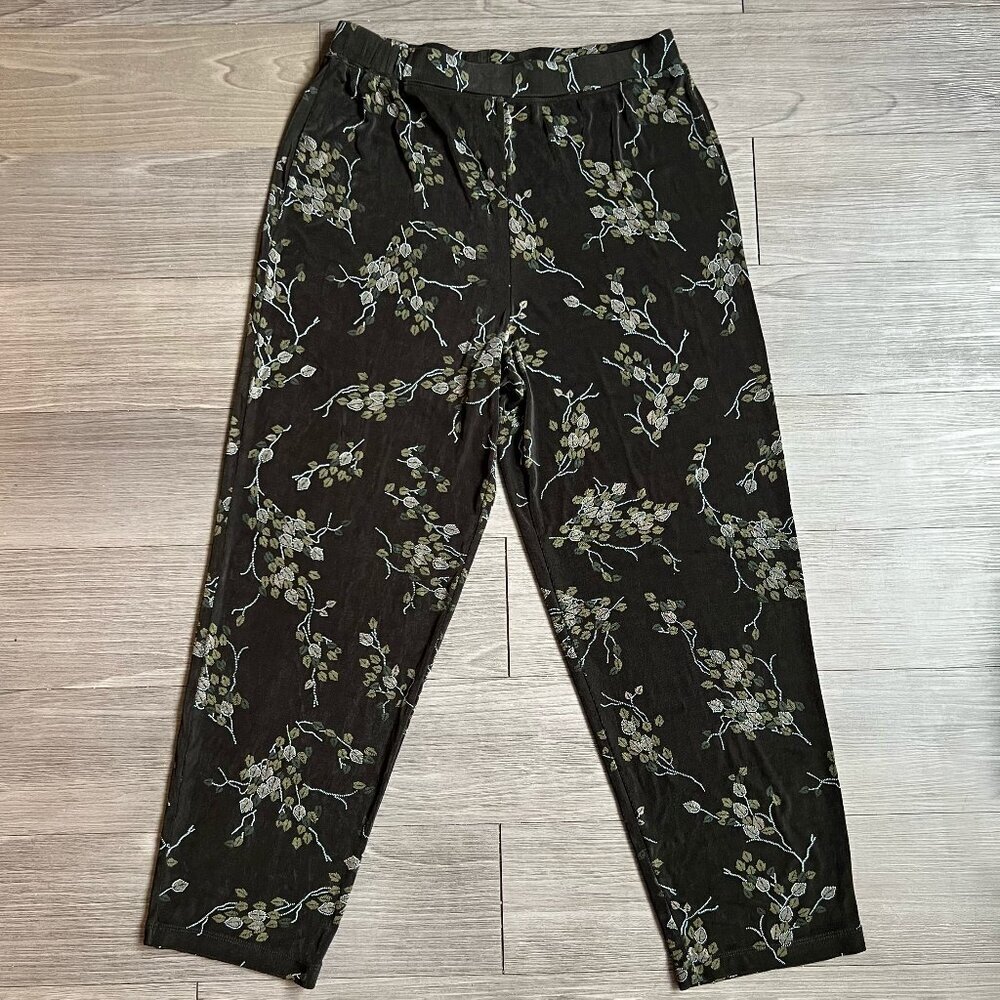 Y2K CitiKnits Slinky Leaf Patterned Stretch Pull On Pants Whimsigoth Nature Sz L